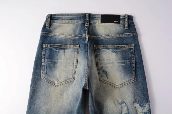 Amiri Distressed Logo Print Slim Fit Blue Jeans - 15