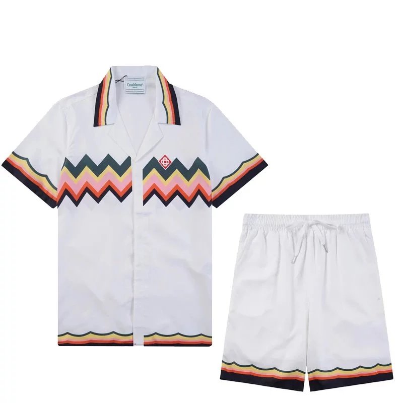 Design Grid Print Baseball Shorts White Pink Green - 24