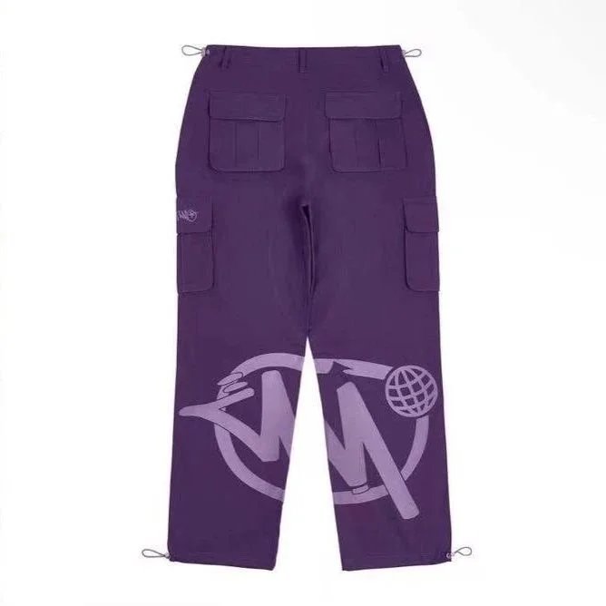 Stussy Cargo Pants Burgundy with Global Logo Print - 12