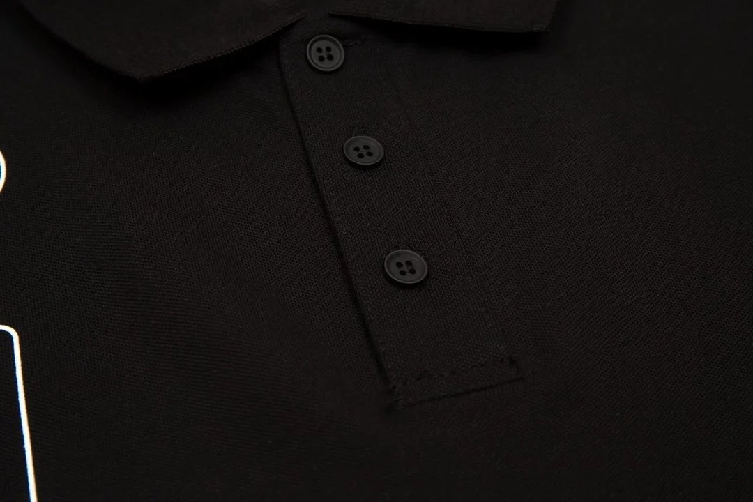 Lacoste Polo Shirt Black with Green Striped Collar and Star Print Cuff Tops.polo - 4