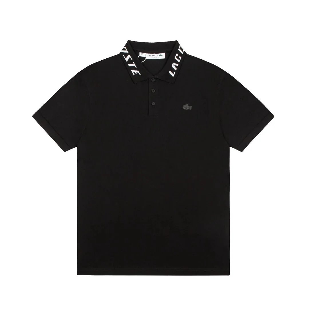 Lacoste Polo Shirt Black with Green Striped Collar and Star Print Cuff Tops.polo - 13