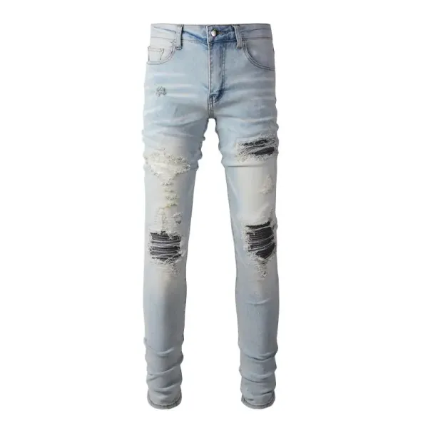 Distressed Printed Patchwork Black Jeans - 28