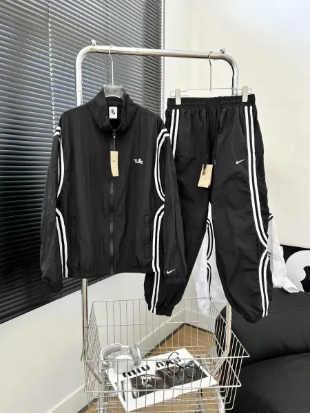 Nike Windbreaker Jacket and Track Pants Set White / Black Tracksuit - 4