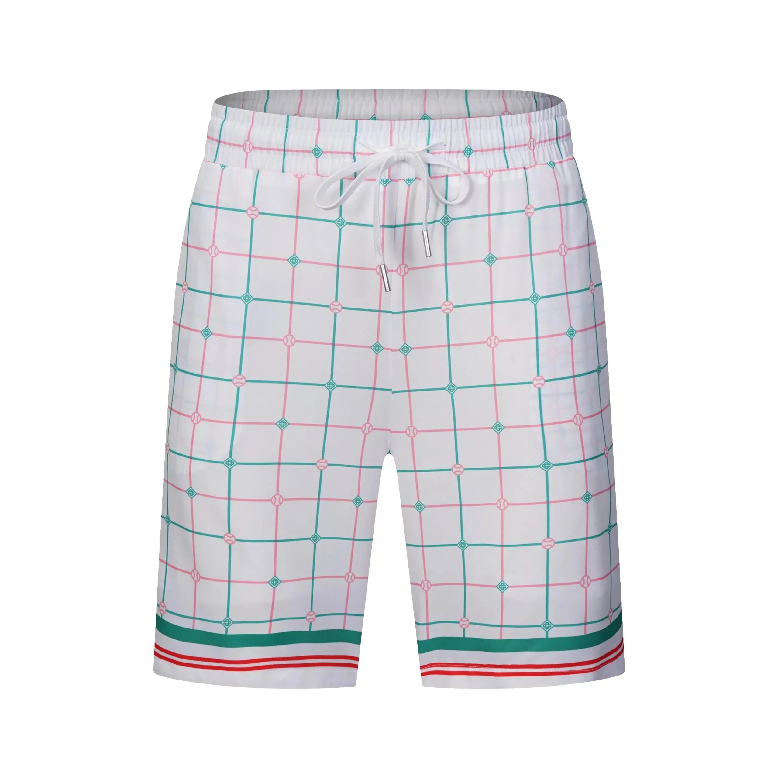 Design Grid Print Baseball Shorts White Pink Green - 41