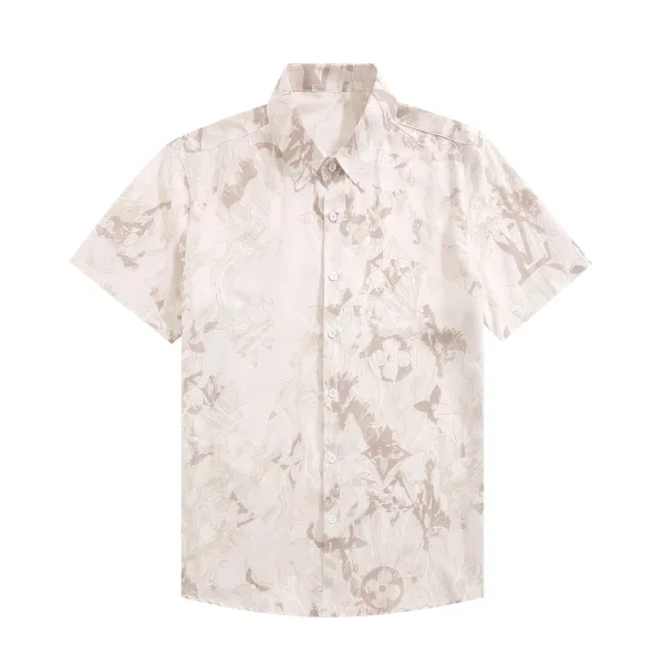Design Short-Sleeve Button-Up Shirt with Abstract Graphic Pocket White - 15