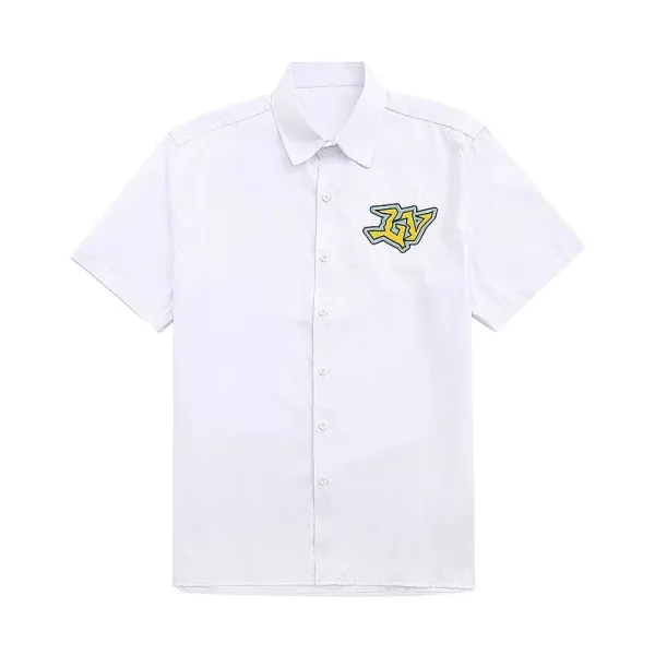 Design Short-Sleeve Button-Up Shirt with Abstract Graphic Pocket White - 18