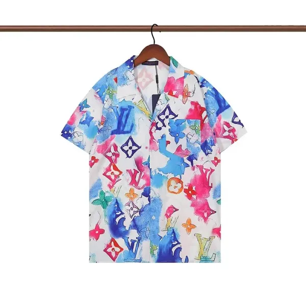 Design Short-Sleeve Button-Up Shirt with Abstract Graphic Pocket White - 22