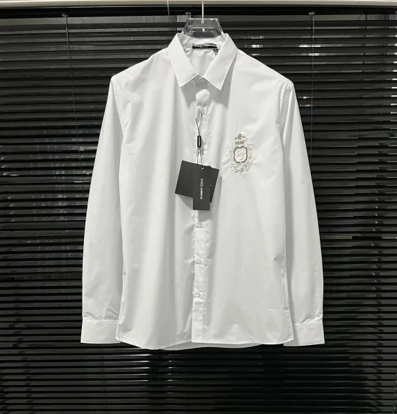 Dolce & Gabbana Embroidered Crest White Shirt - 26