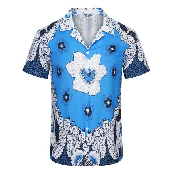 Valentino Floral Print Blue Short-Sleeve Shirt - 1