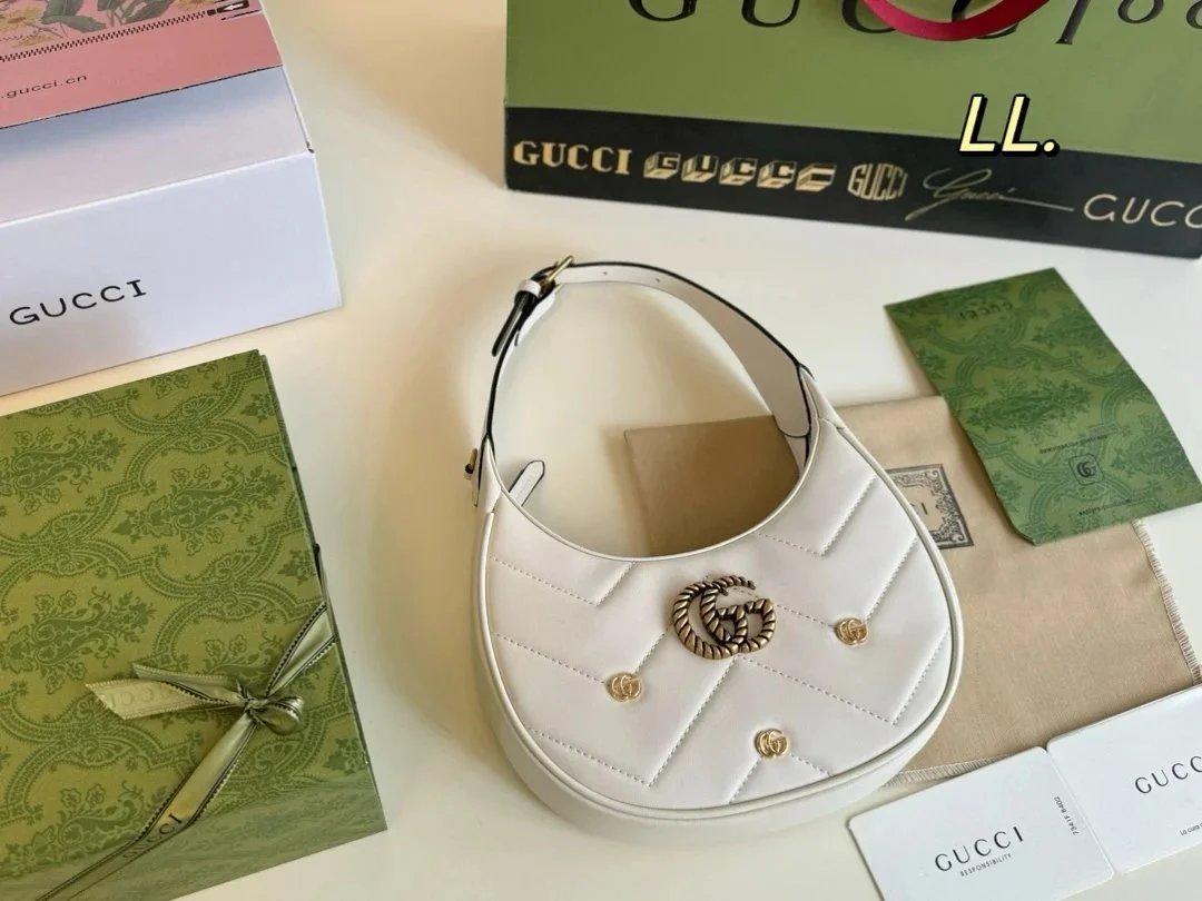 Gucci GG Marmont Mini Shoulder Bag Beige Canvas with Brown Leather Trim - 32