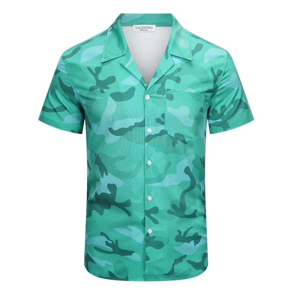 Valentino Camouflage Print Short-Sleeve Shirt Green - 15