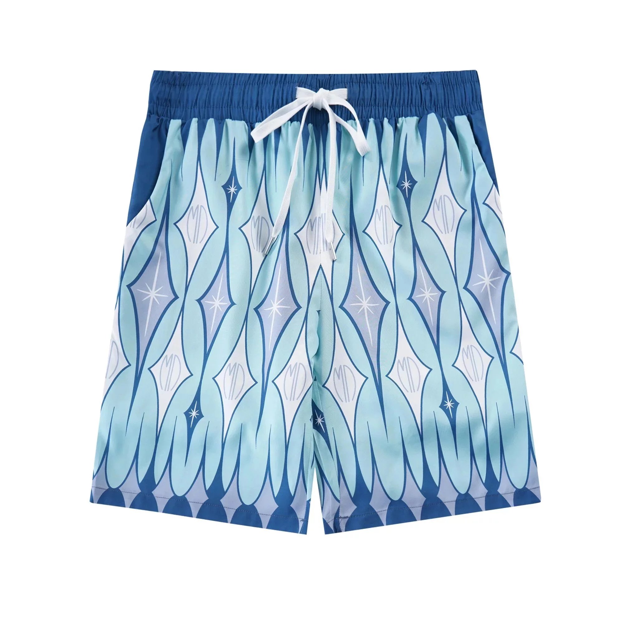 AMI Paris Tie-Dye Logo Print Shorts Navy and White - 32