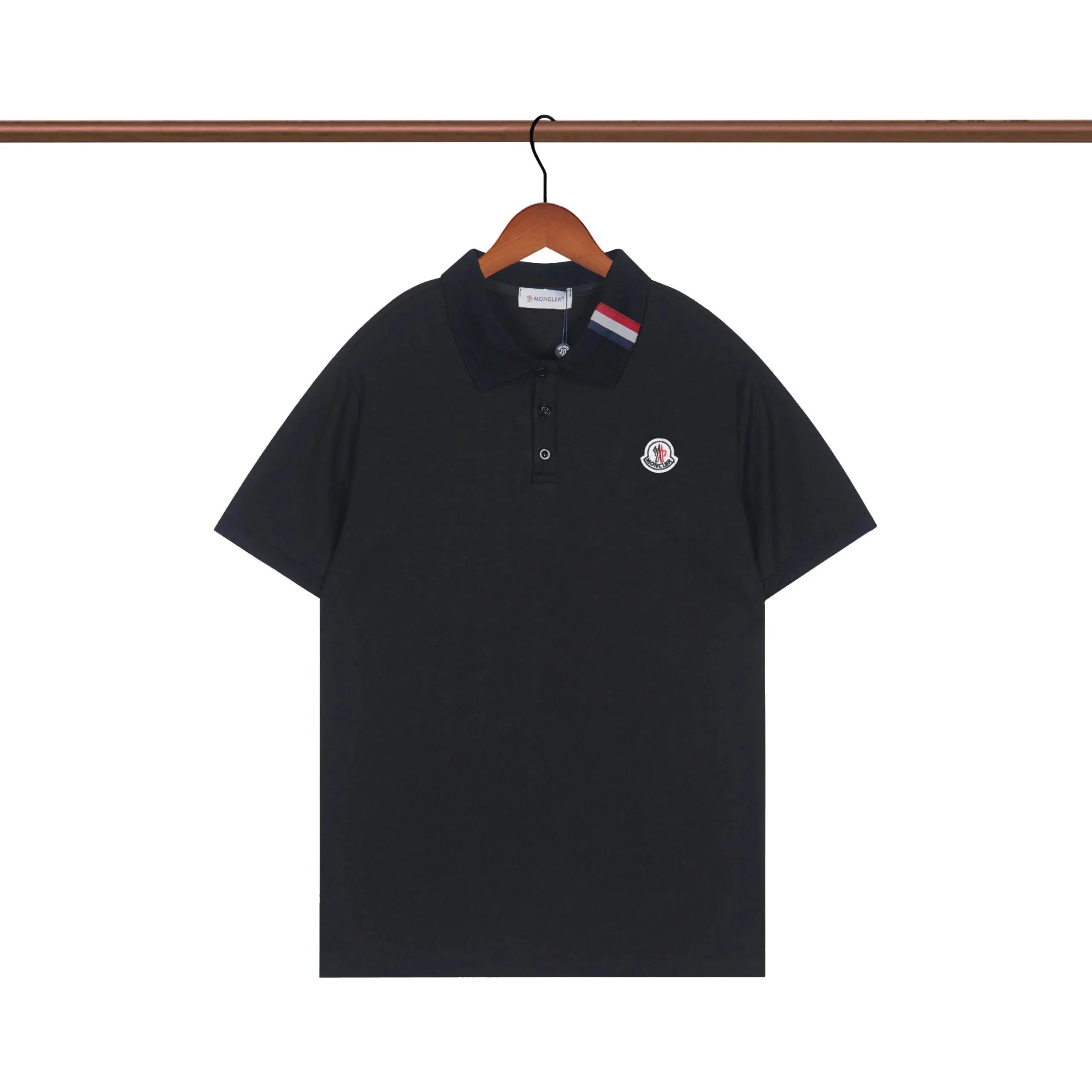 Moncler Polo Shirt Black with Tricolor Trim - 21