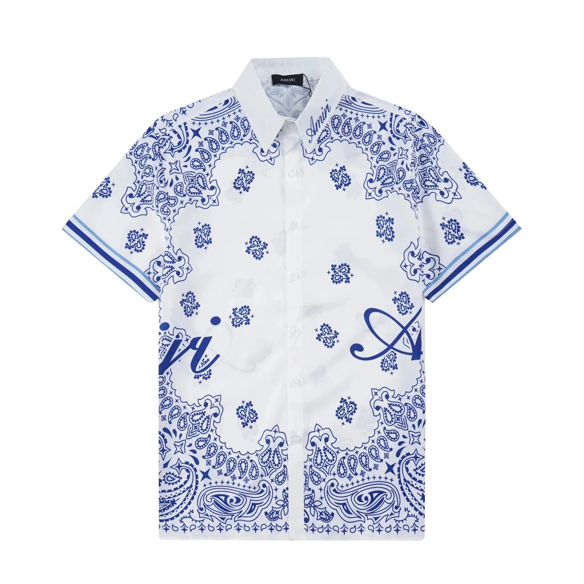 AMI Paris Tie-Dye Logo Print Shorts Navy and White - 37