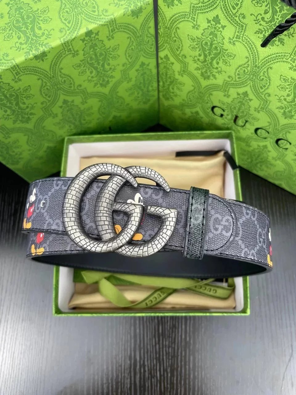 Gucci GG Marmont Snake Buckle Belt Gray Canvas with Gold Hardware - 14