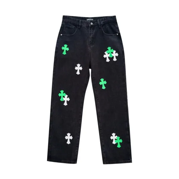 Saint Tears Cross Embroidered Black Jeans - 14