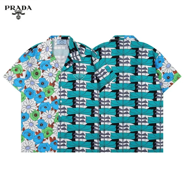 Prada Shirts Short-Sleeve Printed Camp-Collar Shirt product detail image 16