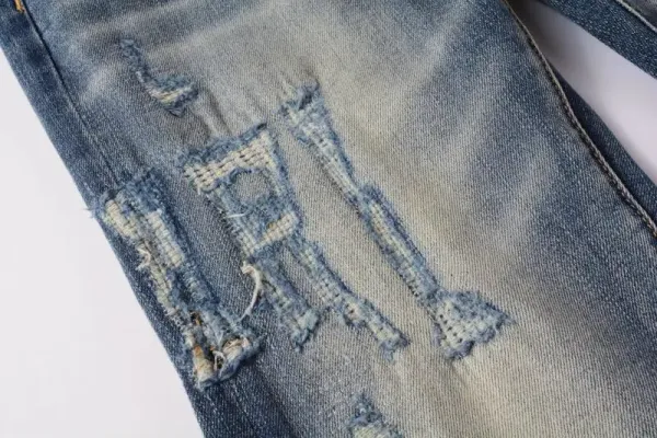Amiri Distressed Logo Print Slim Fit Blue Jeans - 13