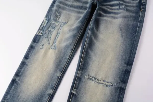 Amiri Distressed Logo Print Slim Fit Blue Jeans - 14