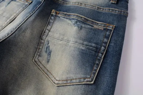 Amiri Distressed Logo Print Slim Fit Blue Jeans - 16