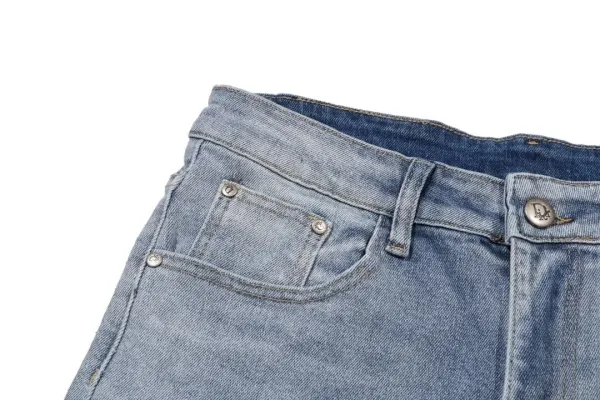 Dior Oblique Print Waistband Slim Fit Light Wash Jeans - 6