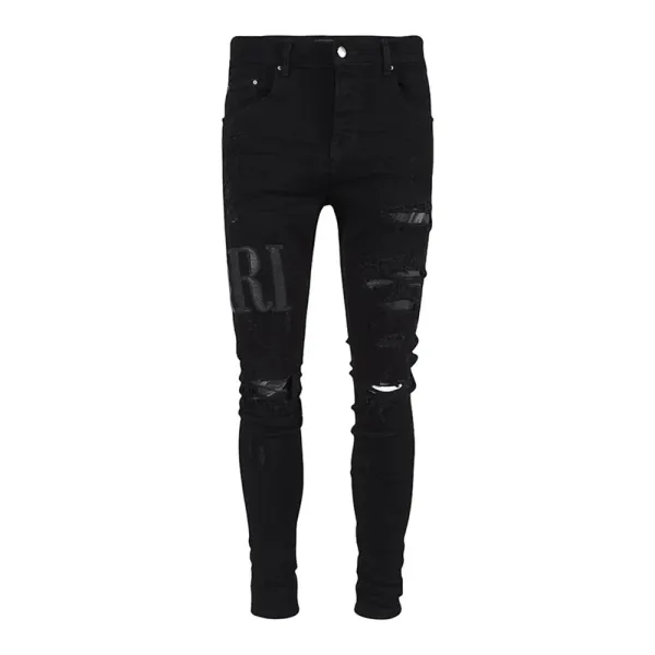 Amiri Distressed Logo Print Slim Fit Blue Jeans - 40