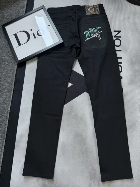 Dior Oblique Print Waistband Slim Fit Light Wash Jeans - 18