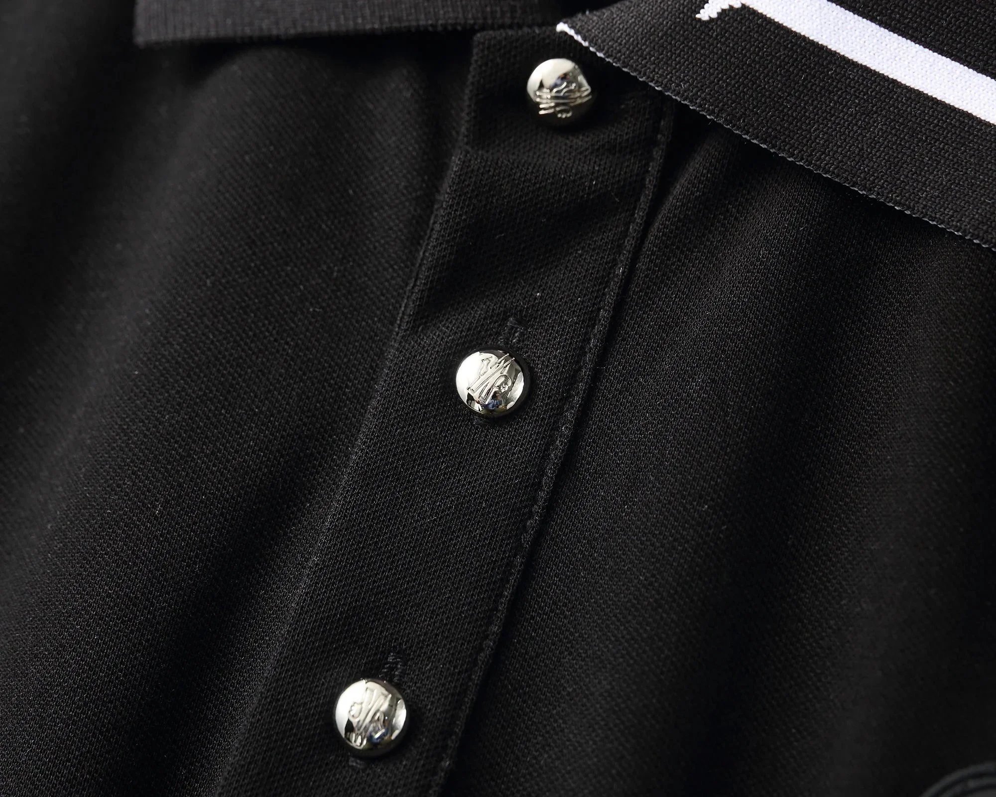 Moncler Polo Shirt Black with Tricolor Trim - 6