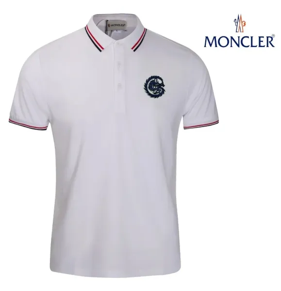 Moncler Dragon Embroidered White Polo Tops Polo - 1