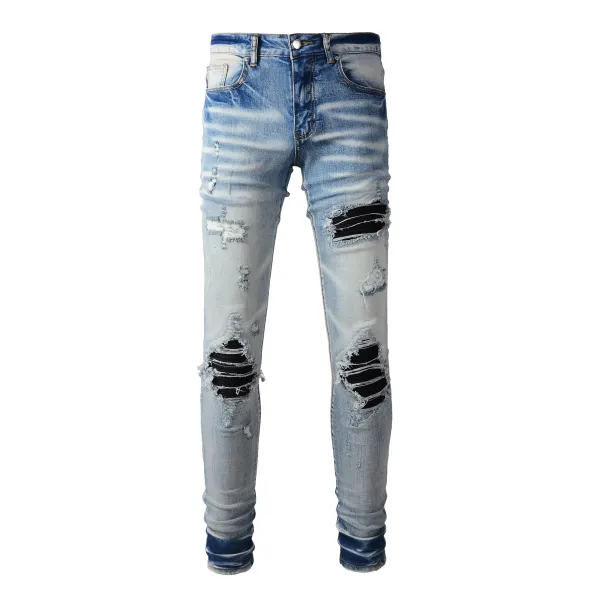 Distressed Printed Patchwork Black Jeans - 25