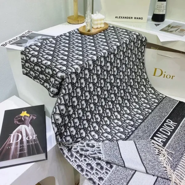 Dior Oblique Houndstooth Scarf Black / White Scarf Scarves - 4