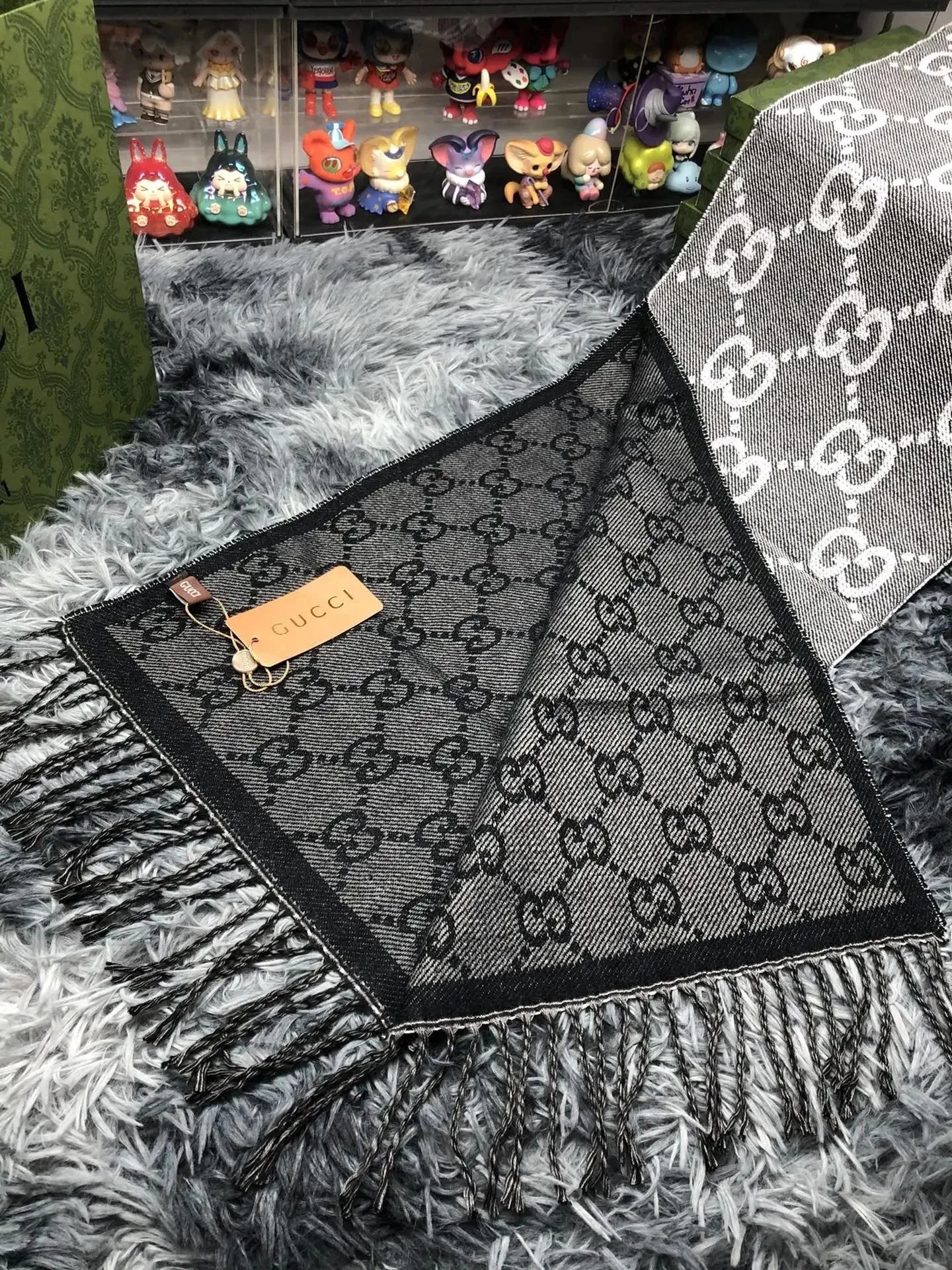 Gucci GG Marmont Knit Scarf Navy Blue with Gray Stripes Scarves - 6