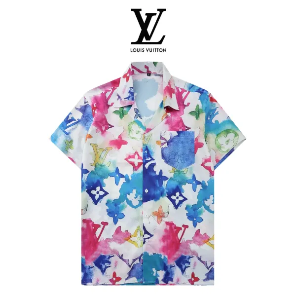 Design Short-Sleeve Button-Up Shirt with Abstract Graphic Pocket White - 17
