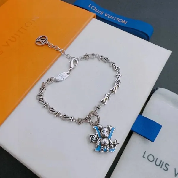Louis Vuitton Bear Charm Bracelet Silver Blue Jewelry - 1