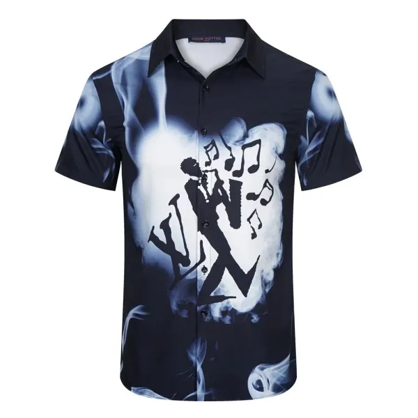Design Short-Sleeve Button-Up Shirt with Abstract Graphic Pocket White - 34