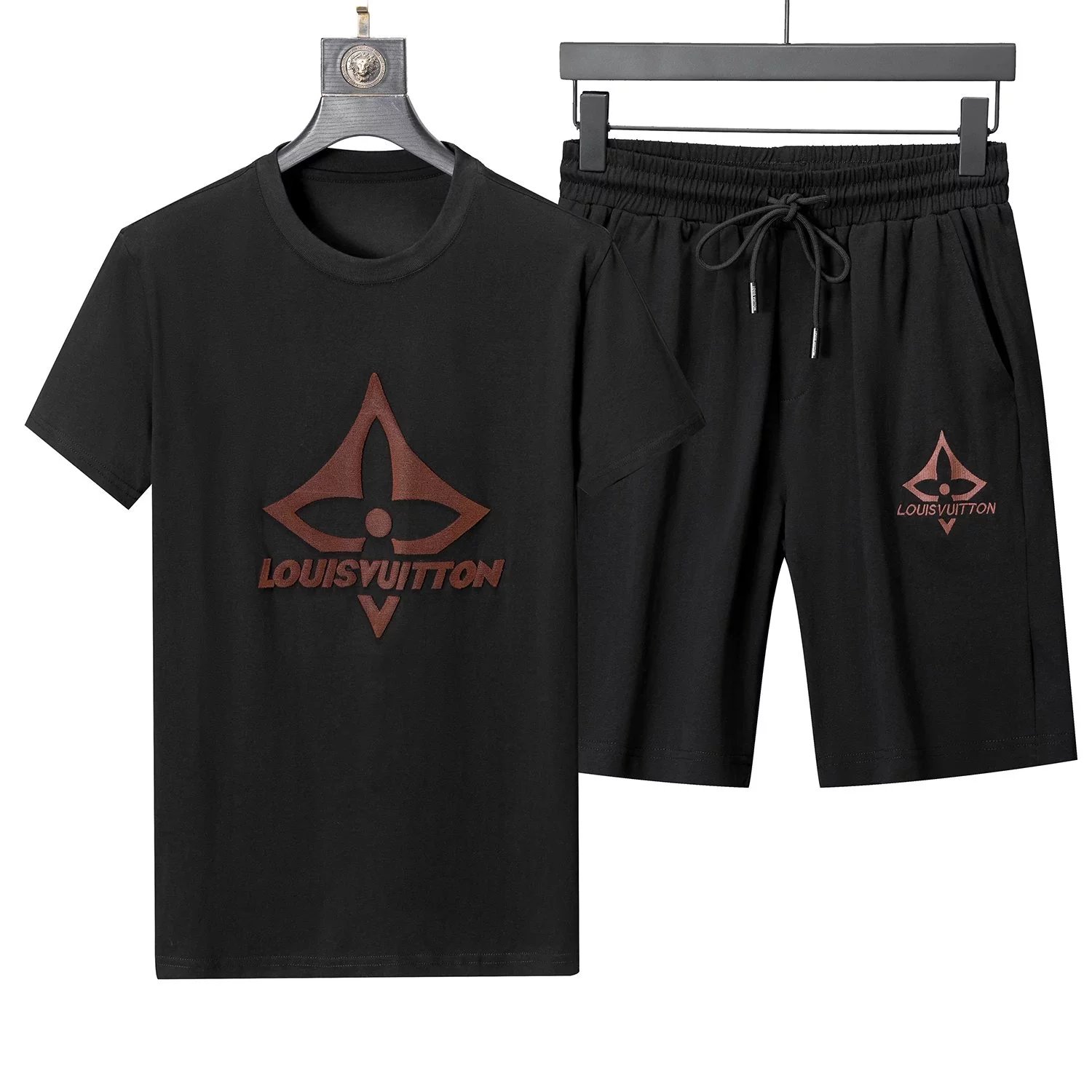 Design Louis Vuitton Logo Print White T-Shirt and Shorts Set Sets - 13