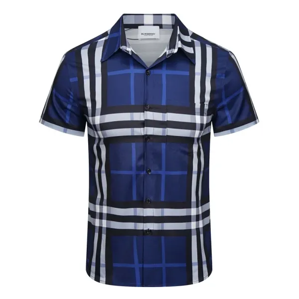 Burberry Classic Check Short-Sleeve Shirt Navy Gray Multicolor - 16