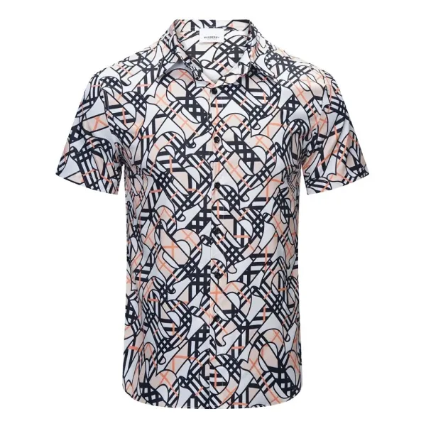 Burberry Classic Check Short-Sleeve Shirt Navy Gray Multicolor - 19