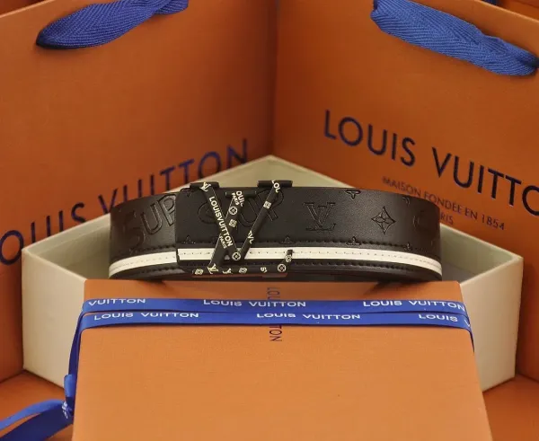 Louis Vuitton Monogram Rubber Belt and LV Square Cufflinks Set Black Accessories - 5