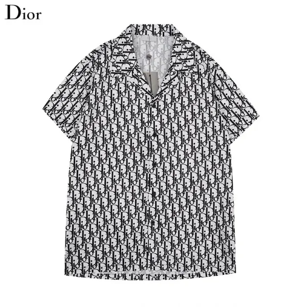Design Chinese Guardian Lion Print Short-Sleeve Button-Up Shirt White - 18