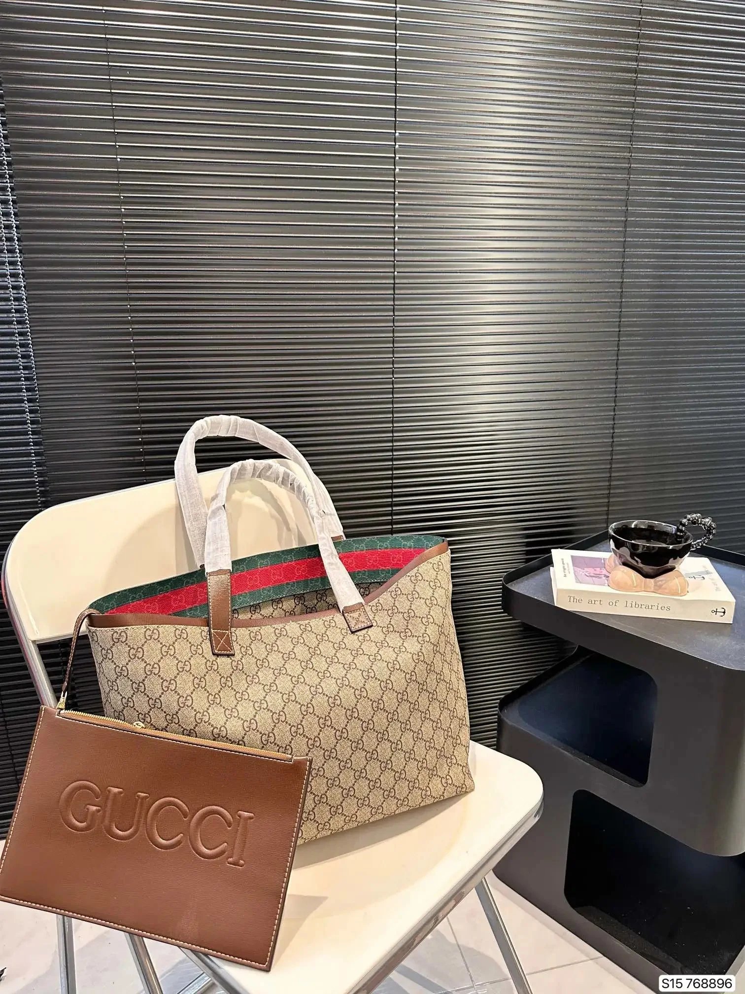 Gucci Hobo Bucket Bag Beige Brown GG Monogram with Web Stripe Shoulder Bag - 2