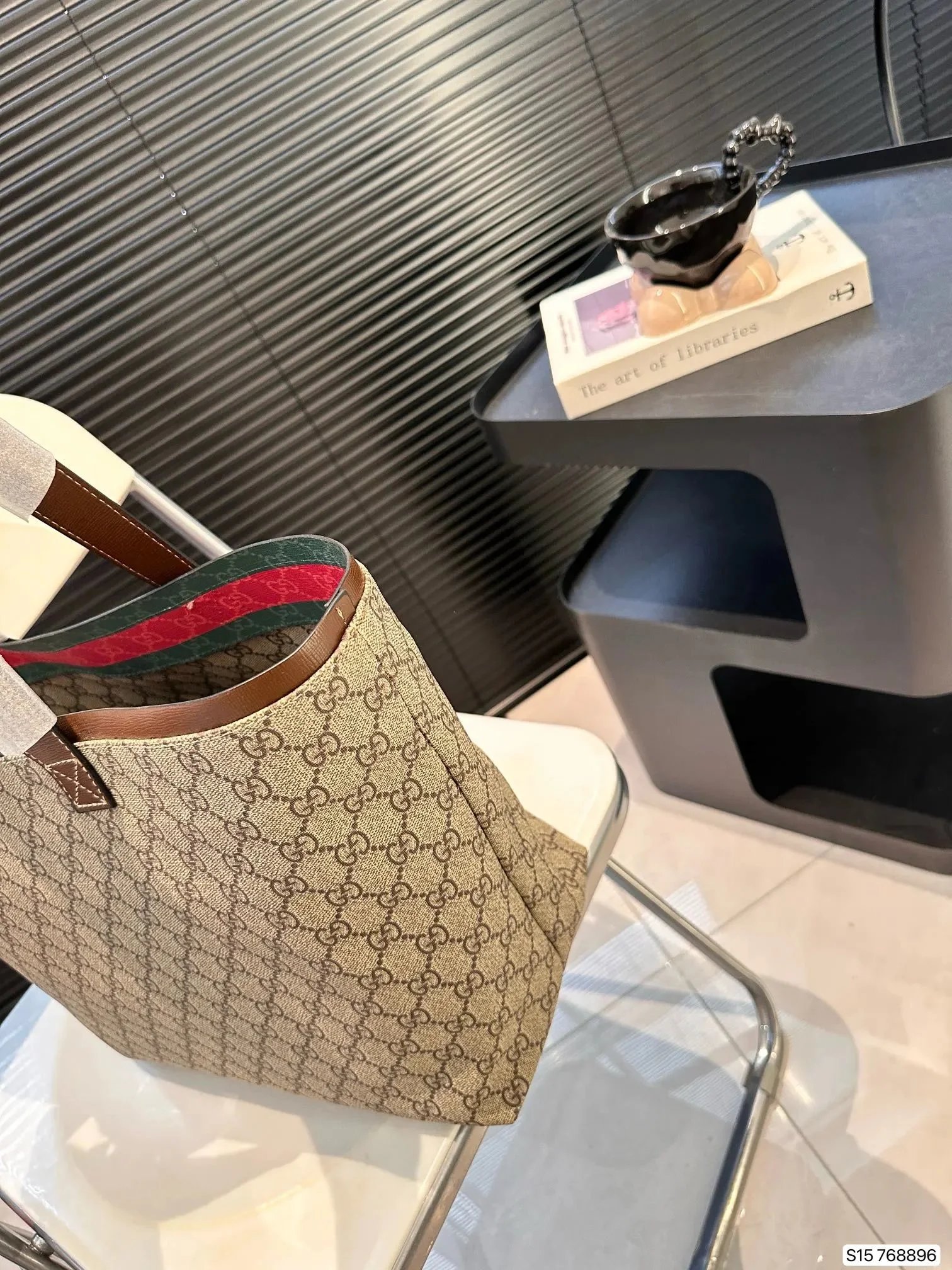 Gucci Hobo Bucket Bag Beige Brown GG Monogram with Web Stripe Shoulder Bag - 7