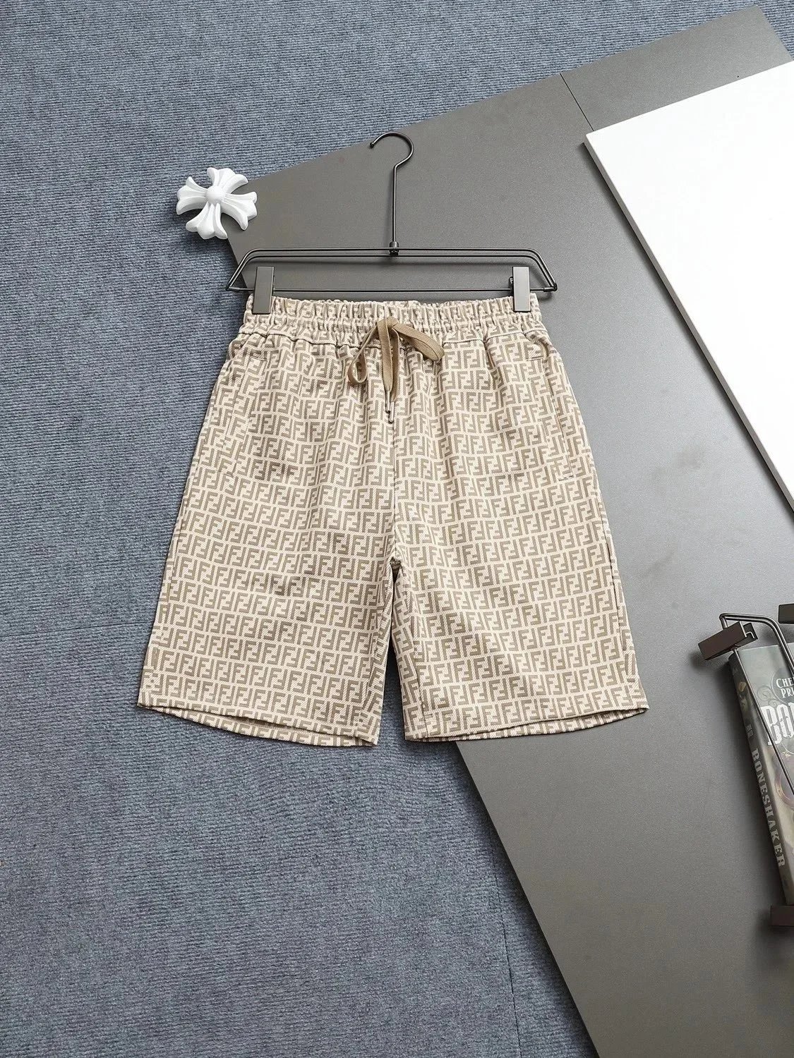 Fendi FF Monogram Print Drawstring Waist Shorts Brown - 33