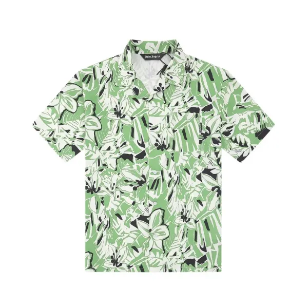 Palm Angels Shark Print Short-Sleeve Button-Up Shirt Blue - 3