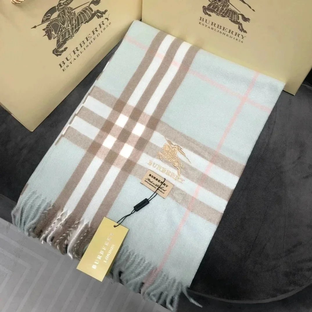 Burberry Classic Check Cashmere Scarf Mint Green Scarves - 1