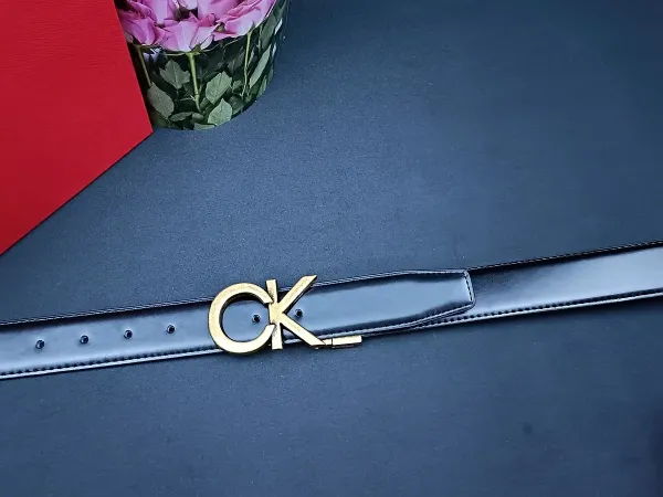 Calvin Klein CK Logo Buckle Black Leather Belt - 11