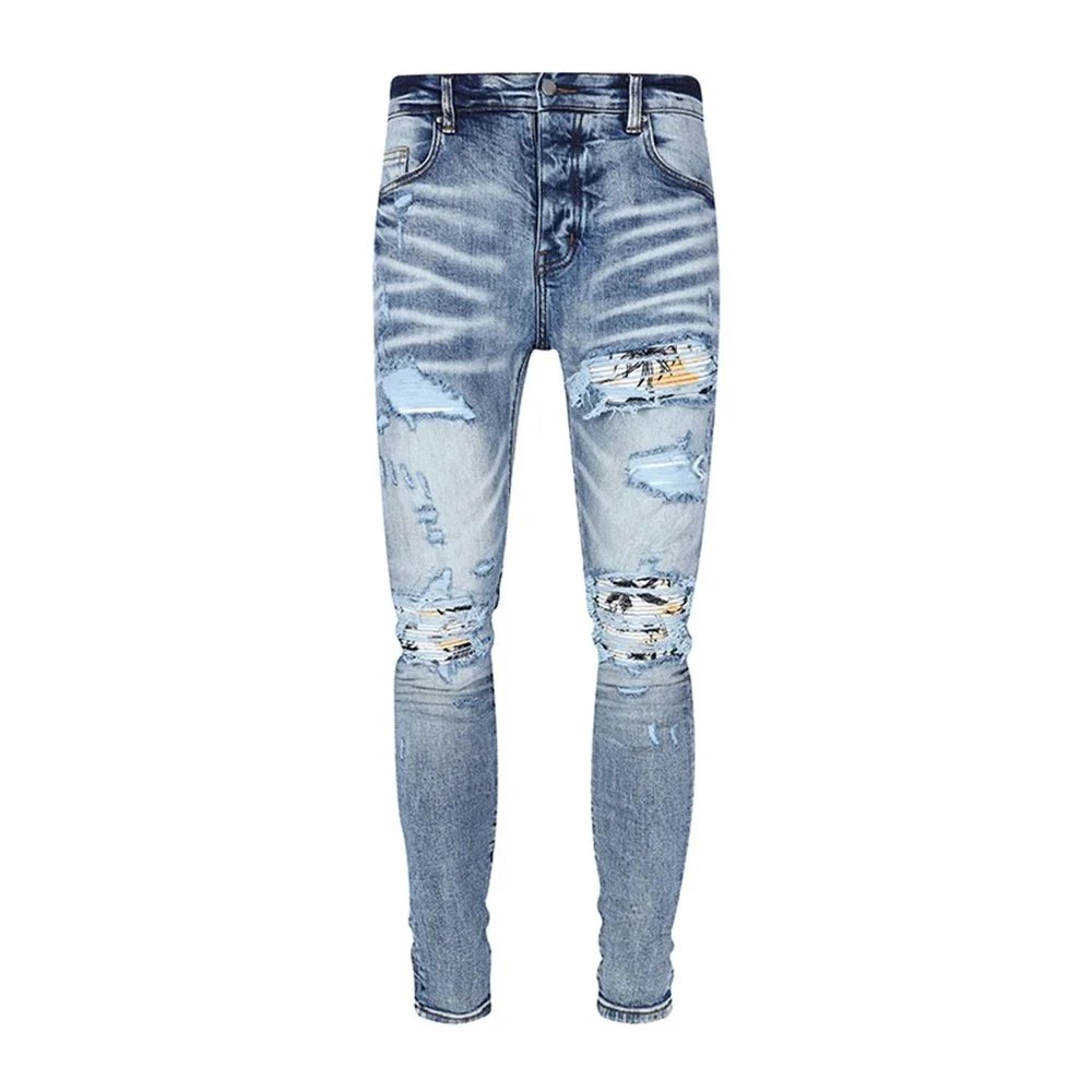 Gallery Dept. Distressed Denim Jeans with Turquoise Underlayer - 32