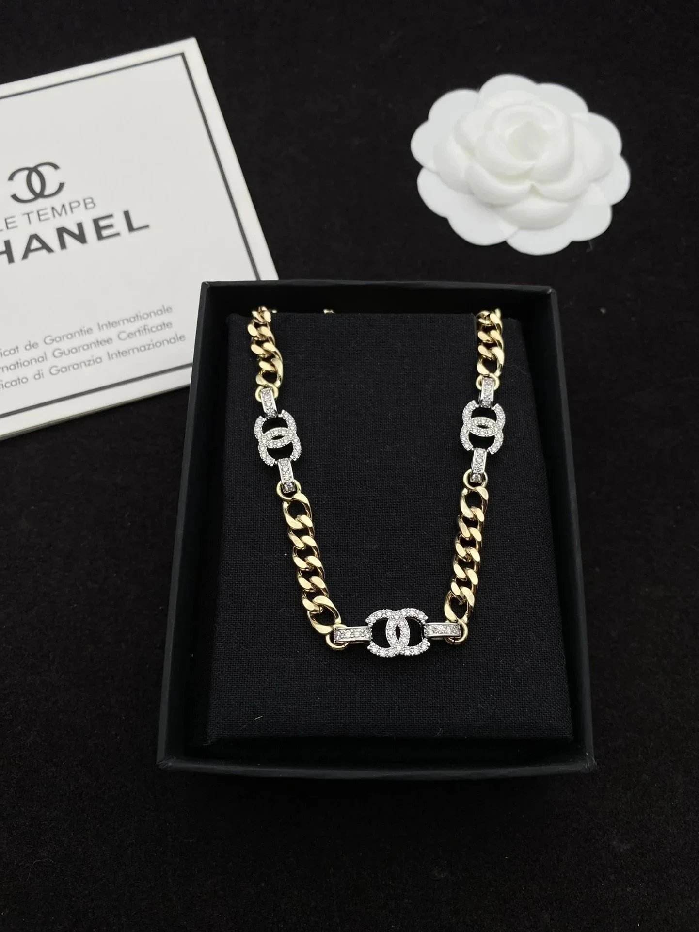 Chanel CC Logo Pave Crystal Snake Chain Bracelet Gold Jewelry - 11
