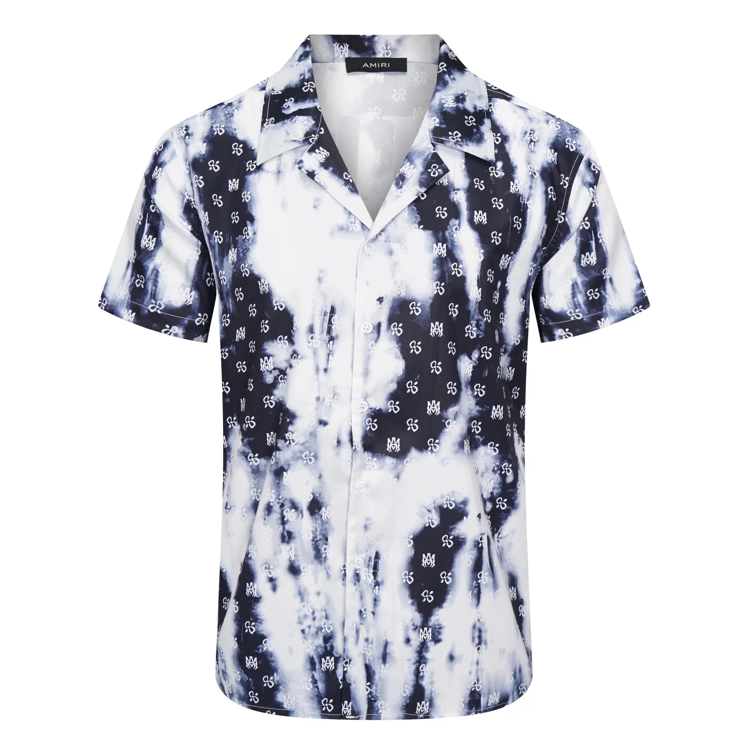 AMI Paris Tie-Dye Logo Print Shorts Navy and White - 16