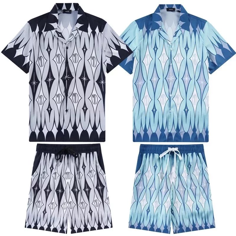 AMI Paris Tie-Dye Logo Print Shorts Navy and White - 27